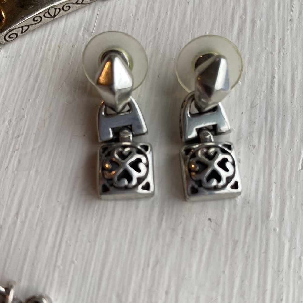 BRIGHTON vintage silver Tribeca square link dangle‎ post earrings - Picture 4 of 4